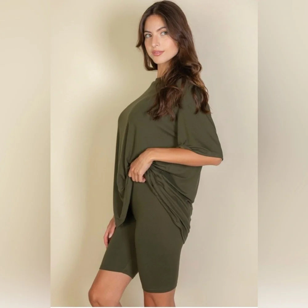 Olive Green Align Matching Set Oversized T Shirt Biker Shorts Lululemon Vuori